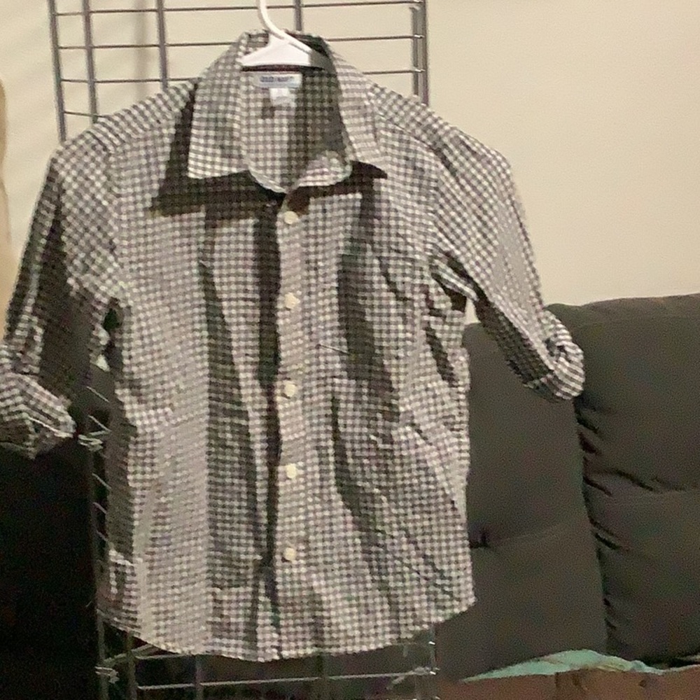 Checkered gray and white little kids button down